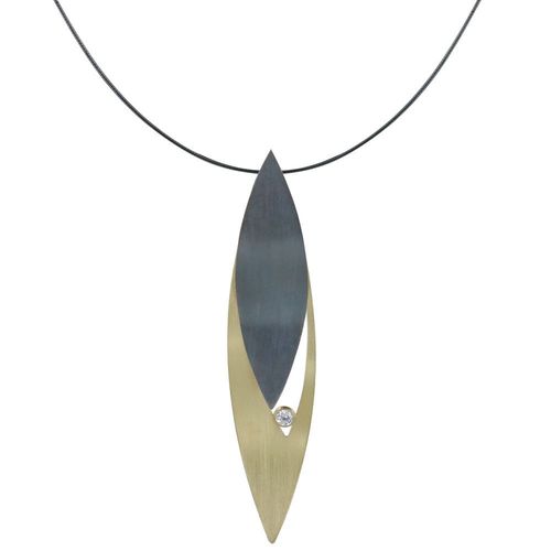Les Poulettes Bijoux - Collier Plaqué Or Feuilles Argent Oxydé Et Strass - Grand Modèle