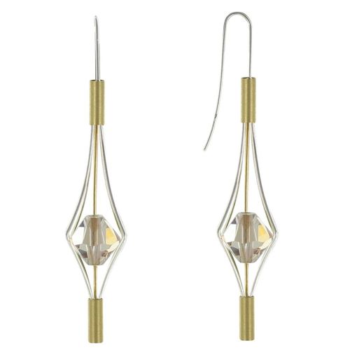 Les Poulettes Bijoux - Boucles D'oreilles Argent Et Plaqué Or Lanterne Et Cristal - Grand Modèle