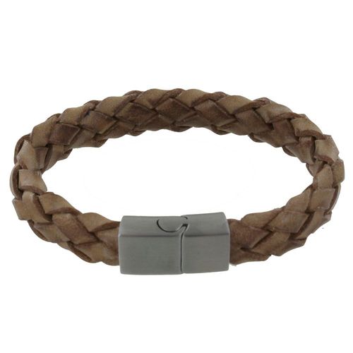 Les Poulettes Bijoux - Bracelet Homme Cuir Large Tresse Marron Clair