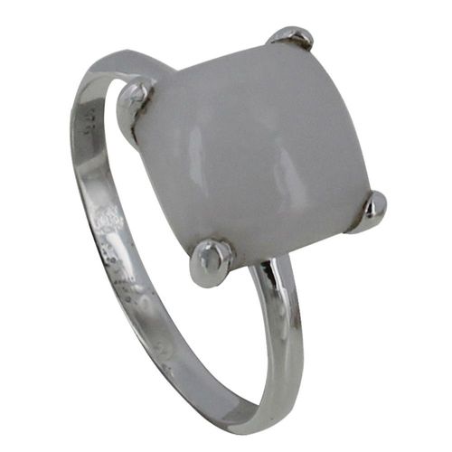 Les Poulettes Bijoux - Bague Argent Pavé Carré D'agate Blanche