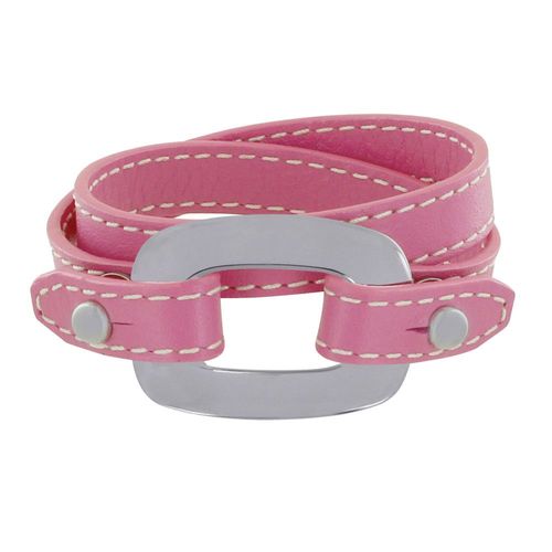 Les Poulettes Bijoux - Bracelet Double Tour Cuir Et Maille Rectangle Plate Argent 925