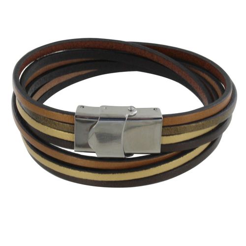 Les Poulettes Bijoux - Bracelet Femme Cuir Quatre Lanières Or