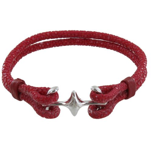 Les Poulettes Bijoux - Bracelet Mixte Rhodium Double Ancre Et Cuir - 18cm Classics