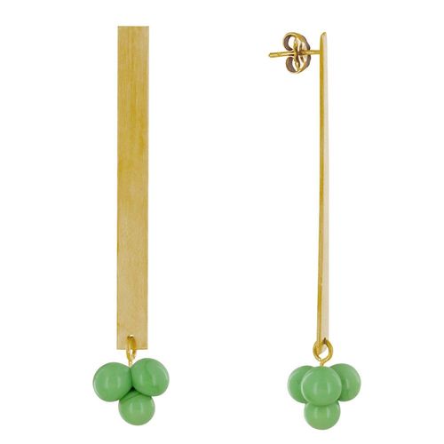 Les Poulettes Bijoux - Boucles D'oreilles Clous Laiton Rectangle Plat Et Bouquet De Perles De Verre