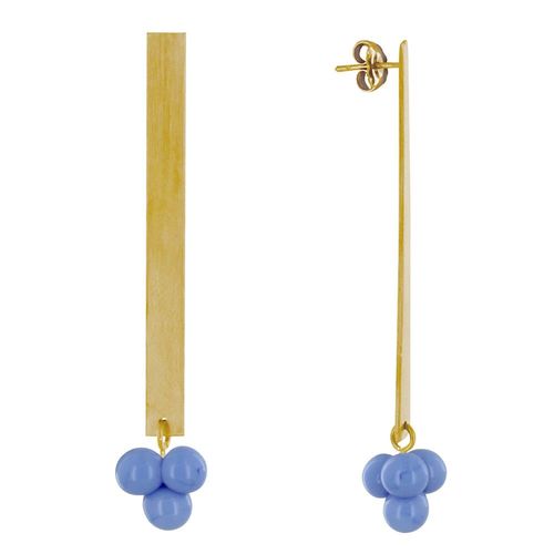 Les Poulettes Bijoux - Boucles D'oreilles Clous Laiton Rectangle Plat Et Bouquet De Perles De Verre