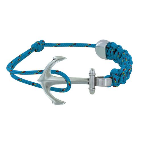 Les Poulettes Bijoux - Bracelet Argenté Ancre Lien Bicolore Tressé Coulissant