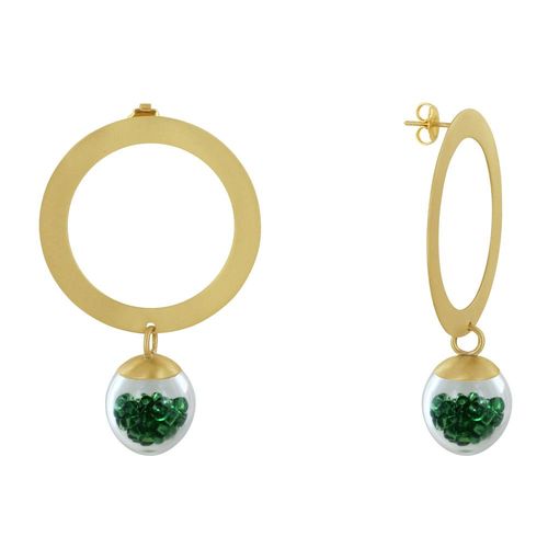 Les Poulettes Bijoux - Boucles D'oreilles Anneau Laiton Bulle Pâte De Verre Et Perles