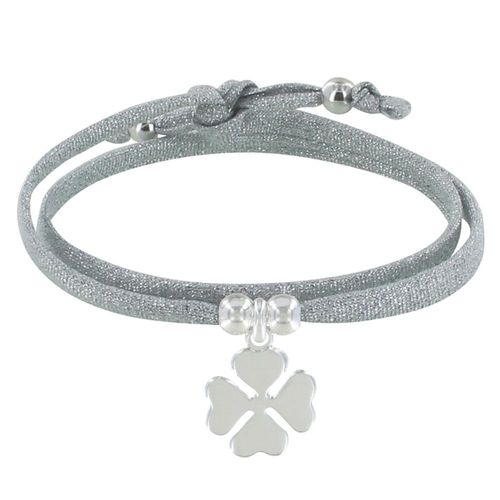 Les Poulettes Bijoux - Bracelet Double Tour Lien Lurex Et Trèfle Argent