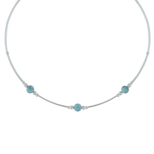 Les Poulettes Bijoux - Collier Tubes Argent Perles De Larimar Et D'argent