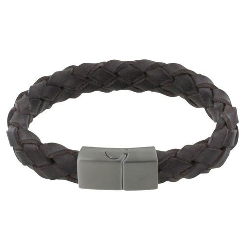 Les Poulettes Bijoux - Bracelet Homme Cuir Large Tresse Marron Foncé