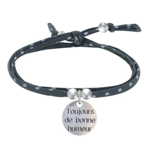 Les Poulettes Bijoux - Bracelet Double Tour Lien Liberty Et Médaille Toujours De Bonne Humeur Argent