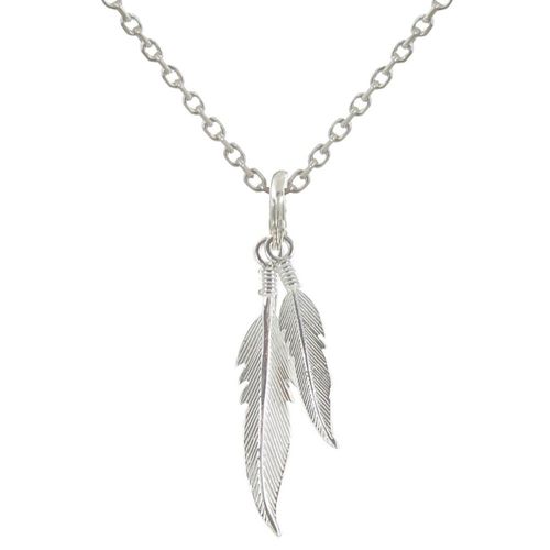 Les Poulettes Bijoux - Collier Deux Plumes D'argent