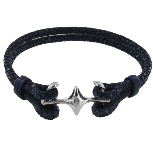 Les Poulettes Bijoux - Bracelet Mixte En Argent Rhodié Double Ancre Et Cuir - 20cm