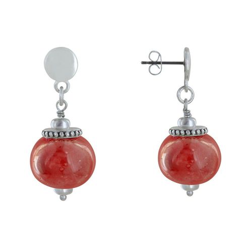 Les Poulettes Bijoux - Boucles D'oreilles Clous Métal Argenté Et Grosses Perles En Céramique