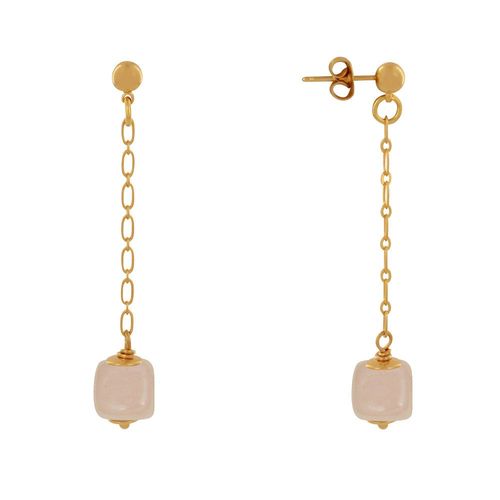 Les Poulettes Bijoux - Boucles D'oreilles Chainette Laiton Doré Et Cube En Céramique