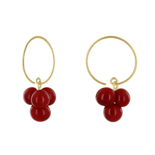 Les Poulettes Bijoux - Boucles D'oreilles Créoles Laiton Et Bouquet De Perles De Verre