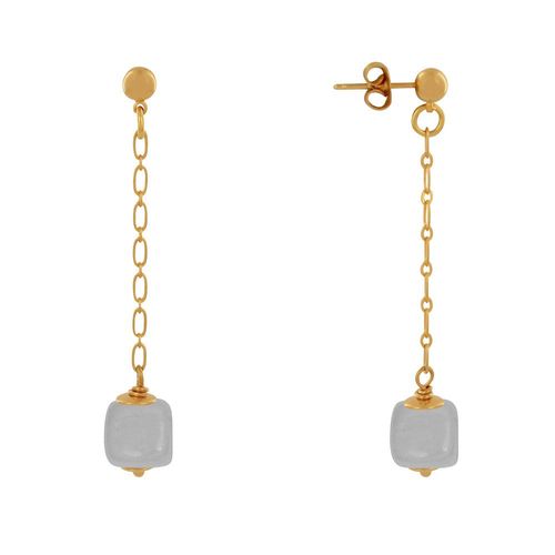 Les Poulettes Bijoux - Boucles D'oreilles Chainette Laiton Doré Et Cube En Céramique