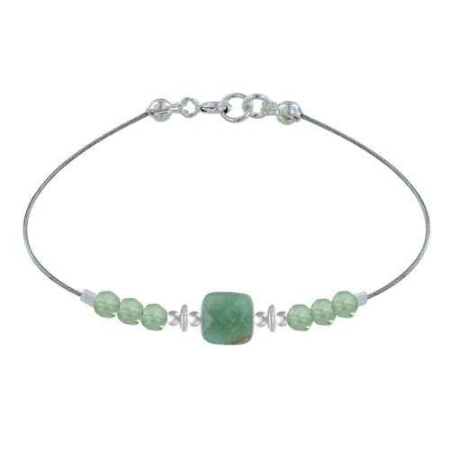 Les Poulettes Bijoux - Bracelet Câble Carré Et Six Perles Facetttées D'aventurine
