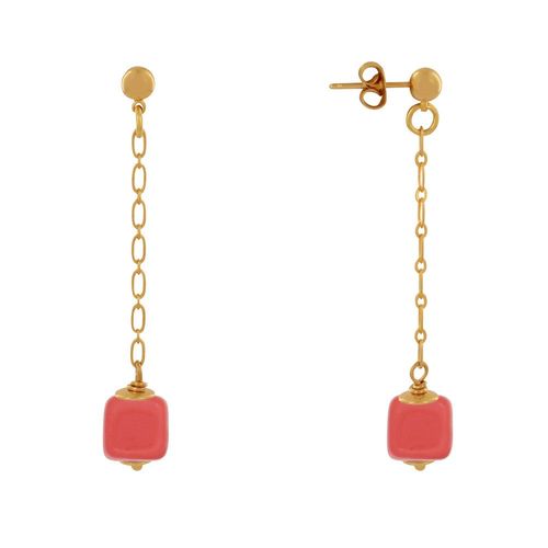 Les Poulettes Bijoux - Boucles D'oreilles Chainette Laiton Doré Et Cube En Céramique