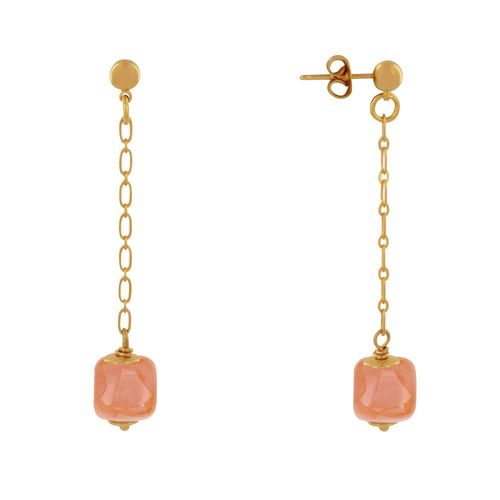 Les Poulettes Bijoux - Boucles D'oreilles Chainette Laiton Doré Et Cube En Céramique