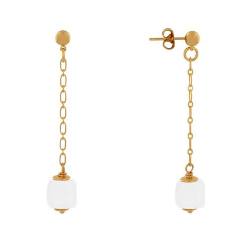 Les Poulettes Bijoux - Boucles D'oreilles Chainette Laiton Doré Et Cube En Céramique