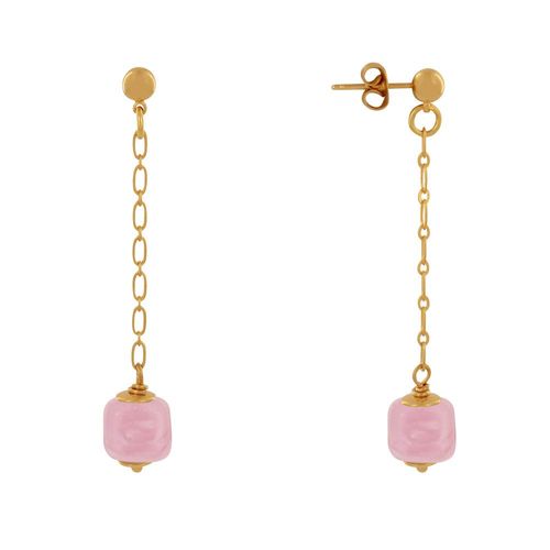 Les Poulettes Bijoux - Boucles D'oreilles Chainette Laiton Doré Et Cube En Céramique