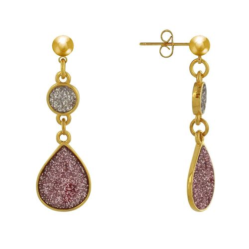 Les Poulettes Bijoux - Boucles D'oreilles Laiton Doré Disque Et Goutte Résine Pailletée