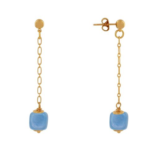 Les Poulettes Bijoux - Boucles D'oreilles Chainette Laiton Doré Et Cube En Céramique