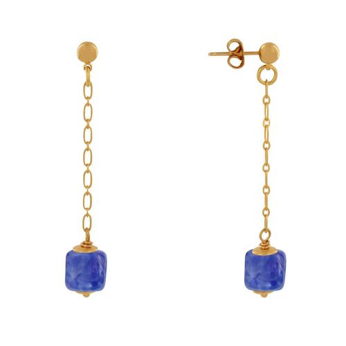 Les Poulettes Bijoux - Boucles D'oreilles Chainette Laiton Doré Et Cube En Céramique