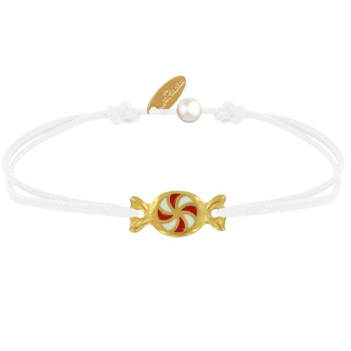 Les Poulettes Bijoux - Bracelet Lien Laiton Doré Bonbon Rouge Et Blanc