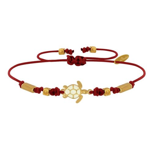 Les Poulettes Bijoux - Bracelet Tortue Émaillé Blanche Laiton Doré