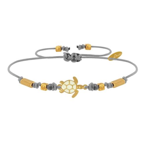Les Poulettes Bijoux - Bracelet Tortue Émaillé Blanche Laiton Doré