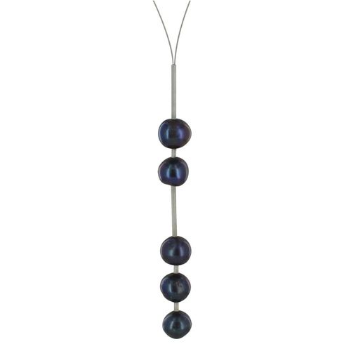 Les Poulettes Bijoux - Collier Câble Acier Perles De Culture Gris Foncées 2 + 3 Perles