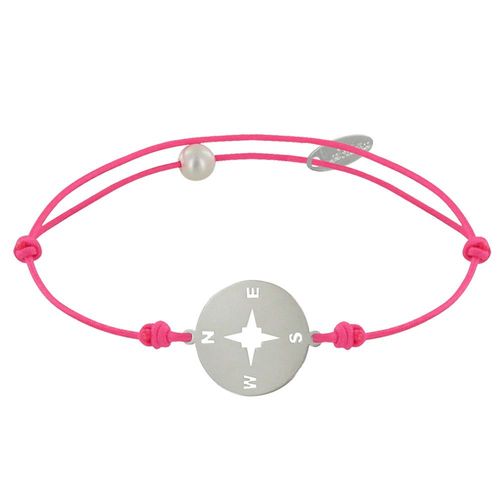 Les Poulettes Bijoux - Bracelet Lien Fluo Médaille Argent Ronde Rose Des Vents
