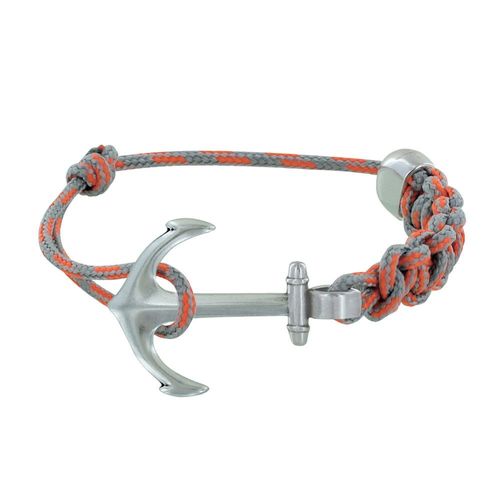 Les Poulettes Bijoux - Bracelet Argenté Ancre Lien Bicolore Tressé Coulissant