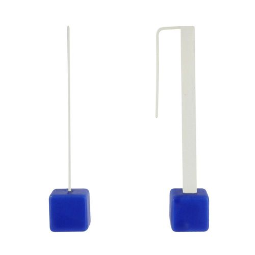 Les Poulettes Bijoux - Boucles D'oreilles Crochet Plat Métal Argenté Et Cubes Céramique