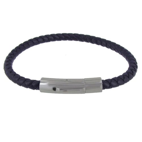 Les Poulettes Bijoux - Bracelet Homme Cuir Tréssé Rond Fermoir Acier Inoxydable - Classics