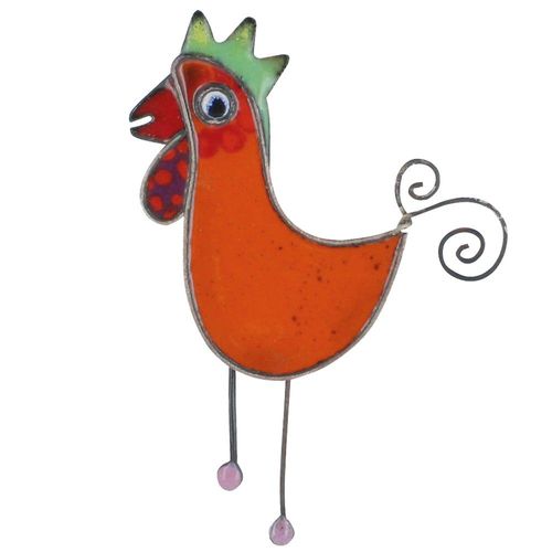 Les Poulettes Bijoux - Broche Coq Émaillée Orange
