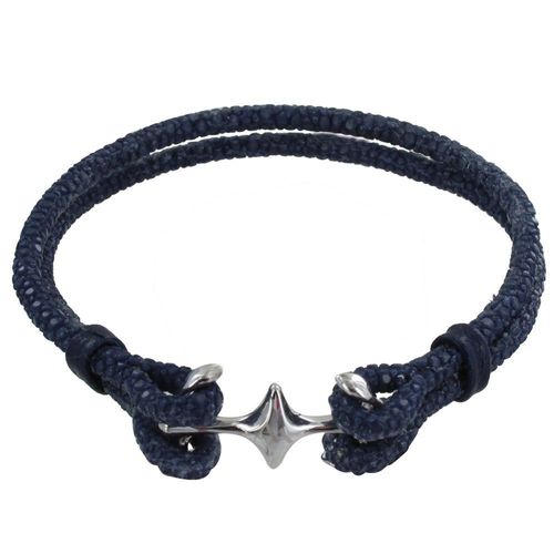 Les Poulettes Bijoux - Bracelet Mixte En Argent Rhodié Double Ancre Et Cuir - 20cm