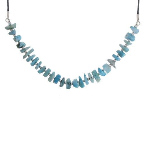 Les Poulettes Bijoux - Collier Lien Gris Pépites De Larimar