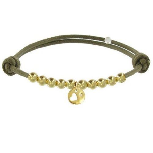 Les Poulettes Bijoux - Bracelet Lien Médaille Coeur Et Perles Plaquées Or - Classics