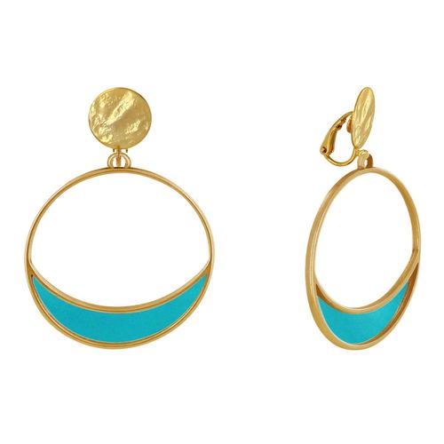 Les Poulettes Bijoux - Boucles D'oreilles Clip Métal Doré Cercle Et Croissant De Lune Translucide Coloré