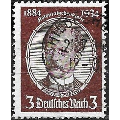 Allemagne, 3ème Reich 1934, Beau Timbre Yvert 499, 50 Ans Des Colonies Allemande, Gouverneurs Coloniaux, Franz Luderitz, Filigrane Croix Gammées, Oblitéré, Tbe.