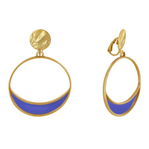 Les Poulettes Bijoux - Boucles D'oreilles Clip Métal Doré Cercle Et Croissant De Lune Translucide Coloré