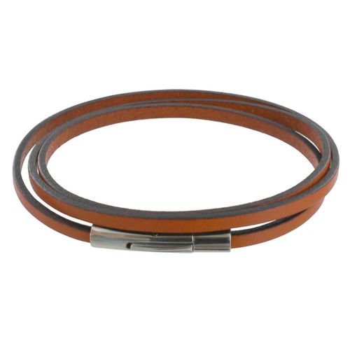 Les Poulettes Bijoux - Bracelet Femme Cuir Plat Fermoir Acier Inoxydable - Classics