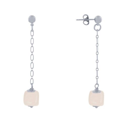 Les Poulettes Bijoux - Boucles D'oreilles Chainette Laiton Argenté Et Cube En Céramique