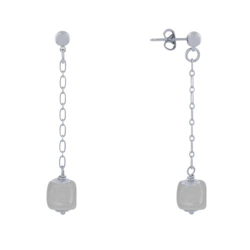 Les Poulettes Bijoux - Boucles D'oreilles Chainette Laiton Argenté Et Cube En Céramique