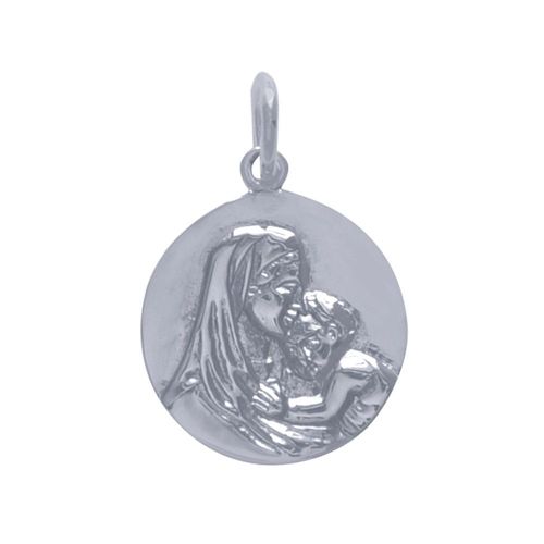 Les Poulettes Bijoux - Pendentif Argent Médaille Ronde Vierge À L'enfant