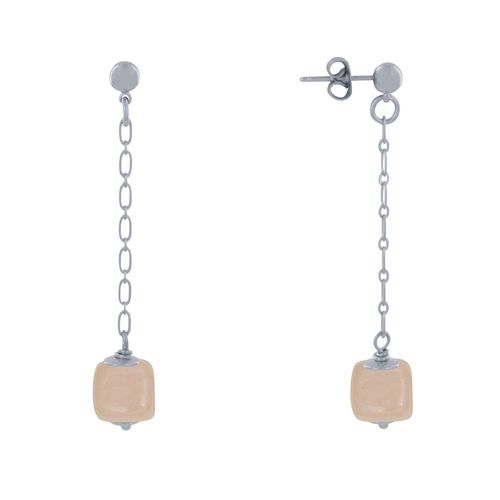 Les Poulettes Bijoux - Boucles D'oreilles Chainette Laiton Argenté Et Cube En Céramique