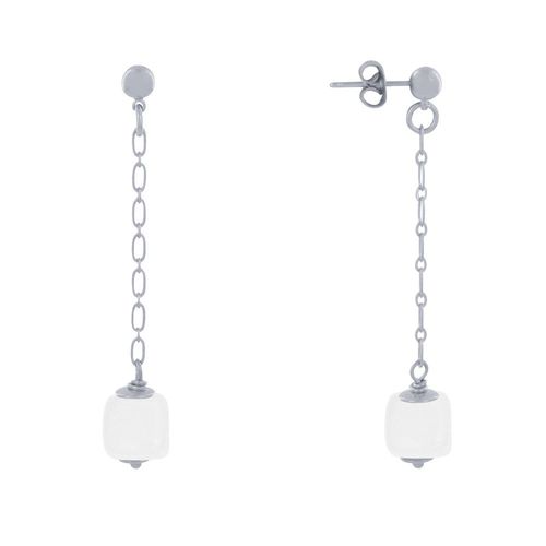 Les Poulettes Bijoux - Boucles D'oreilles Chainette Laiton Argenté Et Cube En Céramique